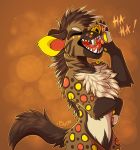  2020 anthro black_lips citrinelle digital_media_(artwork) eyes_closed hyaenid lips male mammal open_mouth smile solo spotted_hyena teeth toes tongue 