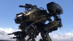  camouflage chappie cloud from_side gatling_gun highres looking_ahead mecha model_kit moose_(chappie) no_humans photo_(medium) science_fiction sky solo turret 