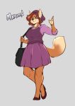  anthro bottomwear breasts canid canine clothed clothing dipstick_tail disney ear_piercing female fluffy fluffy_tail footwear fox fully_clothed fur hair handbag hat headgear headwear hi_res high_heels jewelry looking_at_viewer maid_marian mammal multicolored_tail necklace orange_body orange_fur piercing robin_hood_(disney) shoes skirt solo standing the_dogsmith walking 