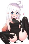  1girl absurdres anne_(bravely_second) antenna_hair arms_behind_back ass black_footwear black_legwear black_leotard blue_eyes blush boots bravely_default_(series) bravely_second:_end_layer breasts cameltoe commission commissioner_upload covered_navel fairy highres knees_up legs leotard long_hair no_wings open_mouth pixiv_request pointy_ears sitting small_breasts smile solo spread_legs thigh_boots thighhighs thighs white_hair zangi_(lkt2012) 