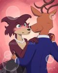  2020 4:5 anthro antlers beastars blush breasts brown_body brown_fur canid canine canis cervid cervine cleavage clothed clothing dancing digital_media_(artwork) dress duo female fur gabcruztoons hand_holding horn juno_(beastars) louis_(beastars) male male/female mammal predator/prey red_deer romantic_couple wolf 