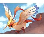  artist_name bird blue_sky claws cloud cloudy_sky creature crown_eyes day dutch_angle flying full_body gen_1_pokemon marc_azria mega_pidgeot mega_pokemon outdoors pidgeot pokemon pokemon_(creature) sky solo 