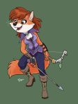  alternate_form anthro archer archery archery_bracer arm_guards arrow black_nose blue_bottomwear blue_clothing blue_pants boots bottomwear bow_(weapon) breasts brown_eyes buckle buckles canid canine cleavage clothed clothing disney eyelashes female fingerless_gloves footwear fox full-length_portrait fur gloves green_background hair handwear holding_object holding_sword holding_weapon jewelry leaf maid_marian mammal melee_weapon necklace open_mouth orange_body orange_fur orange_tail pants portrait purple_clothing purple_topwear ranged_weapon red_hair ring robin_hood_(disney) shuffle99 signature simple_background smile solo sword topwear two_tone_face weapon whiskers 