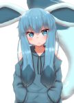  2020 animal_humanoid blue_body blue_clothing blue_ears blue_eyes blue_fur blue_hair blush clothed clothing cute_fangs dipstick_tail eeveelution female fluffy fluffy_tail fur glaceon glistening glistening_hair hair hands_in_pockets hi_res hoodie horokusa0519 humanoid long_hair long_sleeves looking_at_viewer multicolored_body multicolored_fur multicolored_hair multicolored_tail nintendo pockets pok&eacute;mon pok&eacute;mon_(species) pok&eacute;mon_humanoid pok&eacute;morph simple_background solo topwear video_games white_background 