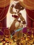  anthro big_breasts big_butt breasts butt cleavage clothed clothing dancer_outfit ear_piercing ear_ring female mammal piercing smiju solo thong treasure underwear ursid 