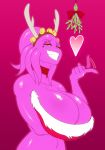  &lt;3 big_breasts breasts cleavage clothed clothing daredemon7000 diana_(daredemon7000) female hi_res huge_breasts humanoid mistletoe not_furry pink_body plant smile solo 