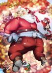  2020 anthro blush bottomwear brown_body brown_fur bumomomoboa butt canid canine canis carrying christmas christmas_clothing christmas_headwear clothing domestic_dog domestic_pig eyes_closed fur group hat headgear headwear hi_res holidays humanoid_hands kemono male male/male mammal overweight overweight_male pants polar_bear santa_claus santa_hat suid suina sus_(pig) ursid ursine 