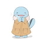  1:1 2020 3_fingers ambiguous_gender bald blue_body blush clothed clothing coat eyes_closed feet feral fingers fog fur_coat hands_together happy low_res milkayart nintendo pockets pok&eacute;mon pok&eacute;mon_(species) quagsire shadow simple_background smile solo solo_focus topwear video_games 