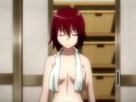  animated animated_gif bath bathroom blue_eyes blush bouncing_breasts breasts embarrassed large_breasts looking_at_viewer nude rail_wars! red_hair sakurai_aoi towel towel_around_neck 
