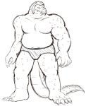  anthro armor black_and_white briefs claws clothing crocodile crocodilian crocodylid crocodyne headgear helmet male monochrome reptile scalie simple_background sketch smile solo spikes teeth_showing thegreatmatsutzu underwear white_background 