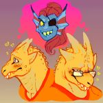  &lt;3 1:1 alphys anthro blue_body blue_scales blush buckteeth clothed clothing duo eye_patch eyewear female female/female fin fish frillious glasses hair head_fin head_spines lizard marine ponytail pupils red_hair reptile scales scalie sharp_teeth shirt slit_pupils smile spines teeth thick_neck thought_bubble topwear undertale undyne video_games yellow_body yellow_scales yellow_sclera yellow_spines 
