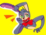 alternate_version_at_source animatronic bow_tie buckteeth dipstick_ears eyebrows eyeshadow fingers five_nights_at_freddy&#039;s five_nights_at_freddy&#039;s_2 green_eyes icecreamornothing lagomorph leporid long_ears machine makeup male mammal multicolored_ears open_mouth open_smile rabbit red_cheeks robot simple_background smile teeth toy_bonnie_(fnaf) video_games white_inner_ear yellow_background 