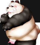  2007 anthro belly black_body black_fur black_nose blush fur genitals giant_panda kemono low_res male mammal norataro overweight overweight_anthro overweight_male penis small_penis solo ursid white_body white_fur 