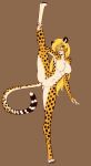  abs absurd_res amber_eyes anthro blonde_hair cheetah featureless_crotch felid feline female hair hi_res long_hair looking_at_viewer mammal meme mihari muscular muscular_anthro muscular_female pose raised_leg scorpdk solo 