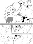  abs anthro big_breasts biped blush breast_grab breasts claws comic digimon digimon_(species) duo ear_markings facial_markings female female/female fingers growth guilmon hair hand_on_breast head_markings hug long_ears markings monochrome muscle_growth muscular muscular_female nipples open_mouth ryuakira scalie shocked_expression simple_background smile symbol terriermon white_background 