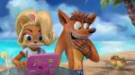  16:9 2018 activision anthro beach beverage blonde_hair blue_eyes brother brother_and_sister clothing cloud coco_bandicoot computer crash_bandicoot crash_bandicoot_(series) day duo eyeshadow female fingerless_gloves food fruit fur furniture gloves green_eyes hair handwear hi_res laptop long_hair makeup male mammal marsupial navel open_mouth palm_tree plant rope sand seaside sibling sister table teeth text tree ukalayla url video_games water widescreen wine_glass 