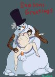  absurd_res anthro awful_lad balls belly big_belly blizzard_entertainment bodily_fluids carrot_nose carrot_penis chubby_female clothing cum cum_inflation duo female genital_fluids genitals hat headgear headwear hi_res human humanoid inflation male male/female mammal mei_(overwatch) nipples overwatch slightly_chubby smoking snow snow_bastard snowman thick_thighs top_hat video_games 