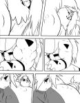 abs anthro big_breasts biped blush breast_squish breasts claws comic digimon digimon_(species) duo ear_markings facial_markings female growth guilmon hair head_markings long_ears markings monochrome muscle_growth muscular muscular_female nipples ryuakira scalie shocked_expression simple_background squish symbol terriermon white_background 