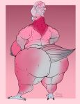  absurd_res anthro avian big_breasts bird breasts cockatoo female grumpy_feathers hand_on_hip hi_res huge_breasts hyper hyper_breasts looking_back mature_female non-mammal_breasts old overweight overweight_anthro overweight_female parrot slightly_chubby solo thick_thighs 