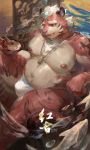  2020 anthro belly bulge clothing daylightallure detailed_background felid humanoid_hands kemono male mammal moobs nipples overweight overweight_anthro overweight_male pantherine sitting solo tiger underwear 