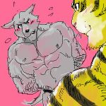  1:1 2007 anthro barazoku blush canid canine digital_media_(artwork) duo felid kemono low_res male male/male mammal muscular muscular_male nipples oekaki pantherine simple_background tiger unknown_artist 