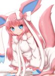  2020 accessory animal_humanoid blue_eyes blush bow_tie breasts clothed clothing eeveelution female fingers fur glistening glistening_hair hair hair_accessory hair_bow hair_ribbon hi_res horokusa0519 humanoid long_hair long_sleeves looking_at_viewer nintendo pink_body pink_ears pink_fur pink_hair pink_tail pok&eacute;mon pok&eacute;mon_(species) pok&eacute;mon_humanoid pok&eacute;morph ribbons simple_background solo sylveon topwear video_games white_background 