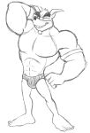  activision anthro barefoot black_and_white briefs bulge clothed clothing crash_bandicoot_(series) crunch_bandicoot hand_behind_back male monochrome muscular muscular_anthro muscular_male one_eye_closed simple_background sketch smile solo teeth_showing thegreatmatsutzu topless underwear video_games white_background 