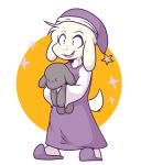  anthro asriel_dreemurr bovid caprine clothed clothing crackers goat hat headgear headwear male mammal nightcap nightgown plushie simple_background slippers solo star undertale video_games 