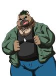  2020 anthro bottomwear brown_body brown_fur canid canine canis clothing domestic_dog fur kemono male mammal overweight overweight_anthro overweight_male pants shirt simple_background solo tokyo_afterschool_summoners topwear video_games white_background yasuyori yuuh1212 