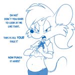  1:1 34from1800 abortion angry anthro blue_and_white clothed clothing clothing_lift dialogue english_text female looking_at_viewer mammal monochrome murid murine narrowed_eyes navel open_mouth pregnant rat rhubella_rat rodent school_uniform shirt shirt_lift simple_background solo teeth text tiny_toon_adventures tongue topwear uniform unknown_artist warner_brothers white_background 