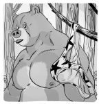  2020 anthro belly clothing furronika male mammal monochrome moobs nipples outside overweight overweight_anthro overweight_male solo underwear ursid 