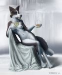  2020 4_toes 5_fingers anthro beverage black_body black_fur black_nose border_collie breasts canid canine canis claws collie digit_ring digital_media_(artwork) digitigrade domestic_dog drinking_glass ear_piercing elegant female fingers fur glass herding_dog hi_res holding_glass holding_object ironwood jewelry looking_at_viewer mammal multicolored_body multicolored_fur navel necklace nipples nude pastoral_dog paws piercing pose ring sheepdog sitting solo toe_claws toes two_tone_body two_tone_fur white_body white_fur 