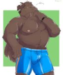  2020 anthro belly brown_body brown_fur bulge canid canine canis clothing domestic_dog eyes_closed eyewear fur glasses hi_res humanoid_hands kemono male mammal moobs nipples overweight overweight_anthro overweight_male sippo solo underwear 