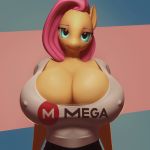  1:1 3d_(artwork) anthro anthrofied big_breasts breasts cleavage clothed clothing digital_media_(artwork) equid equine female fluttershy_(mlp) friendship_is_magic hasbro hi_res huge_breasts mammal moreuselesssource my_little_pony nipple_outline shirt solo topwear 