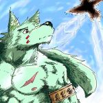  1:1 2007 anthro barazoku biped black_nose canid canine canis kemono low_res male mammal muscular muscular_male outside solo_focus unknown_artist wolf 