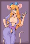  2019 5_fingers anthro areola areola_slip athletic athletic_anthro athletic_female azurei big_breasts blonde_hair breasts chip_&#039;n_dale_rescue_rangers cleavage clothed clothing disney eyewear female fingers gadget_hackwrench goggles goggles_on_head hair half-closed_eyes hand_on_hip hi_res holding_object holding_wrench jumpsuit long_hair looking_at_viewer mammal mouse murid murine narrowed_eyes navel pink_nose rodent smile solo standing tools wrench 