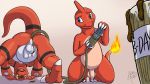  16:9 2017 anthro balls blue_eyes charmeleon digimon digimon_(species) duo enema feces filthy-d fire genitals guilmon inflation male male/male nintendo penis pok&eacute;mon pok&eacute;mon_(species) raised_tail scat scat_inflation story story_in_description video_games widescreen yellow_eyes 