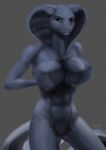  anthro big_breasts breasts clitoris cobra female genitals hi_res looking_at_viewer nipples non-mammal_breasts nude pose pussy reptile scalie simple_background snake snake_hood solo zebrov 