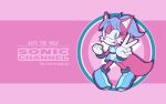  16:10 abstract_background anthro blue_eyes blue_hair canid canine canis character_name clothing digital_media_(artwork) dress fan_character female footwear fur gesture gloves hair handwear hi_res kate_the_wolf mammal milk-addicc pink_body pink_fur ponytail shoes solo sonic_channel sonic_the_hedgehog_(series) text trans_(lore) trans_woman_(lore) url v_sign widescreen wolf 