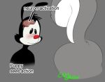  animaniacs anthro black_body black_fur blush canid dreamsthefox duo female fur inkblot male mammal meme rodent sciurid slappy_squirrel warner_brothers yakko_warner 