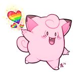  &lt;3 black_eyes blush clefairy curled_tail fangs fur lgbt_pride loveislove_the_clefairy nintendo nuxill pink_body pink_fur pink_inner_ear pok&eacute;mon pok&eacute;mon_(species) pok&eacute;mon_go simple_background smile video_games white_background 