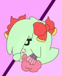  accessory boo female ghost green_body hair hair_accessory hair_bow hair_over_eye hair_ribbon hi_res humanoid kakhmiff lady_bow looking_at_viewer mario_bros nintendo not_furry one_eye_obstructed paper_mario purple_background ribbons simple_background solo spirit video_games 