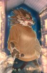 anthro birry41 blush canid canine canis clothing ear_piercing ear_ring green_eyes hi_res jackal male mammal pawpads piercing reaching_towards_viewer seth_(tas) solo sweater tokyo_afterschool_summoners topwear turtleneck video_games 