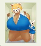  aggressive_retsuko ailurid anthro big_breasts breasts canid canine duo female fennec fenneko fox hi_res huge_breasts hyper hyper_breasts larger_female macro mammal micro r-rova red_panda retsuko sanrio size_difference size_play smaller_female thick_thighs wide_hips 