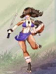  anthro bottomwear bra canid canine canis chest_tuft clothed clothing domestic_dog female floppy_ears fluffy fluffy_tail furry hair_over_eyes hi_res katana loincloth mammal melee_weapon ninja skimpy solo sword tuft underwear warrior weapon ych_(character) 