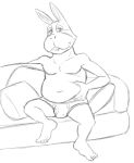  age_difference anthro barefoot black_and_white briefs buckteeth bulge clothed clothing furniture hand_on_stomach male monochrome navel nintendo older_male overweight overweight_anthro overweight_male peppy_hare pillow simple_background sitting sketch smile sofa solo star_fox teeth teeth_showing thegreatmatsutzu topless underwear video_games white_background 
