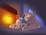  alexclimax anthro blush clothing cuddling domestic_cat duo embarrassed felid feline felis fire fireplace gloves handwear heart_(mad_rat_dead) mad_rat_(character) mad_rat_dead male male/male mammal murid murine nuzzling rat rodent 