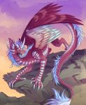  2020 absurd_res citrinelle claws digital_media_(artwork) dragon feathered_dragon feathered_wings feathers fur furred_dragon hair hi_res horn open_mouth purple_hair teeth tongue wings 