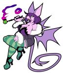  4_fingers absurd_res anthro big_breasts breasts canid canine chiropteran clothed clothing female fingers footwear fox fukkusu hair hi_res high_heels hybrid hypnofood mammal membrane_(anatomy) membranous_wings open_mouth purple_body purple_hair shoes smoke smoking smoking_pipe solo wings 