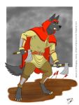  3:4 absurd_res anthro armor arrow axe canid canine canis drekkorwolfsoul hi_res male mammal melee_weapon solo vambraces warrior weapon wolf 